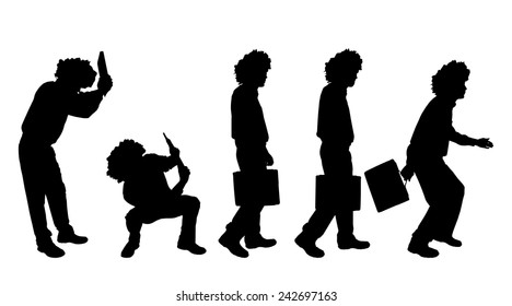 Vector silhouette of a man with a suitcase on a white background.