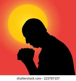 Vector silhouette of a man at sunset.