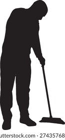 vector, silhouette of a man sweeping