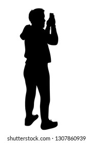 Vector silhouette of man taking photo on his mobile phone