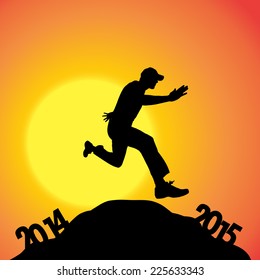 Vector silhouette of a man at the turn of the year.