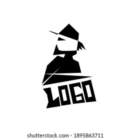 Vector silhouette of a man wearing a hat and having long hair, suitable for use as logos, icons, symbols, backgrounds, avatars at a barber shop.