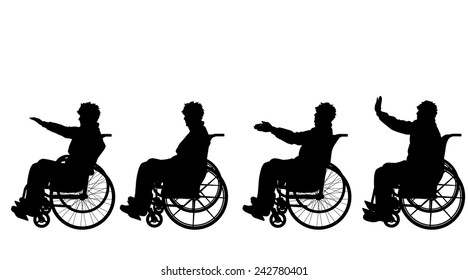 Vector silhouette of a man in a wheelchair.