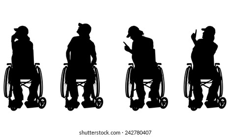 Vector silhouette of a man in a wheelchair.