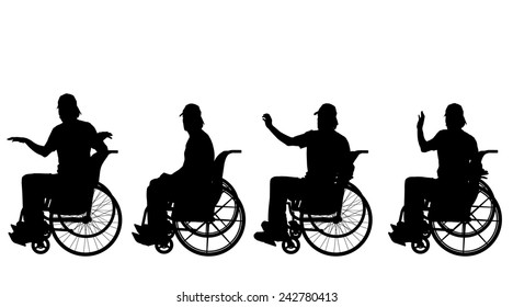 Vector silhouette of a man in a wheelchair.