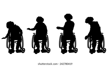 Vector silhouette of a man in a wheelchair.