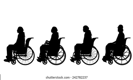 Vector Silhouette Of A Man In A Wheelchair.