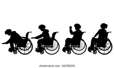 Vector silhouette of a man in a wheelchair.