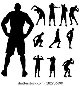 Vector silhouette of a man who boxes.