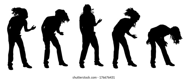 Vector silhouette of a man who dance on a white background. 