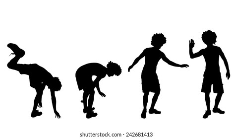 Vector silhouette of a man who dances on a white background.