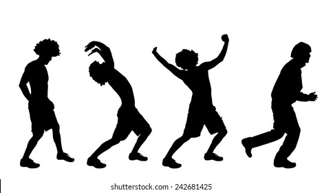 Vector silhouette of a man who dances on a white background.