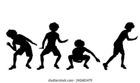 Vector silhouette of a man who dances on a white background.