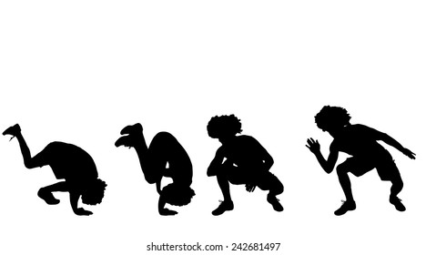 Vector silhouette of a man who dances on a white background.
