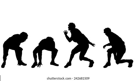 Vector silhouette of a man who dances on a white background.