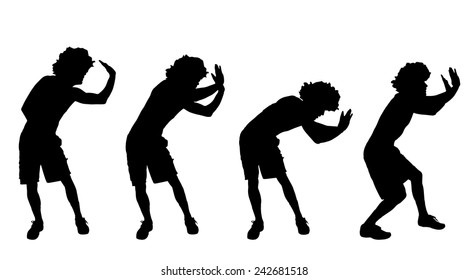 Vector silhouette of a man who dances on a white background.