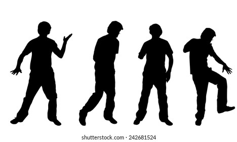 Vector silhouette of a man who dances on a white background.