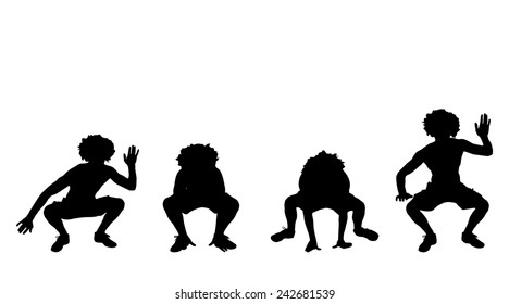 Vector silhouette of a man who dances on a white background.