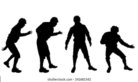 Vector silhouette of a man who dances on a white background.