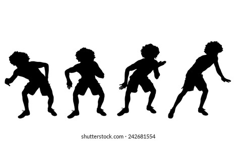 Vector silhouette of a man who dances on a white background.