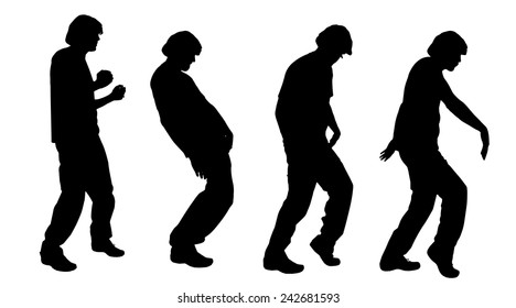 Vector silhouette of a man who dances on a white background.