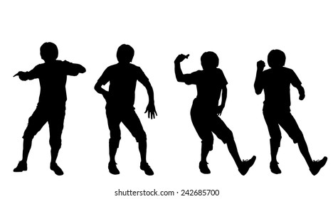 Vector silhouette of a man who dances on a white background.