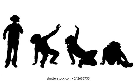 Vector silhouette of a man who dances on a white background.