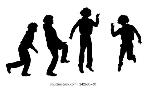 Vector silhouette of a man who dances on a white background.