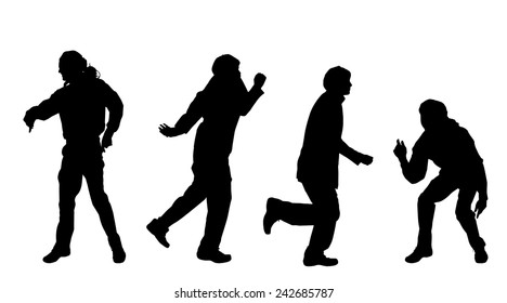 Vector silhouette of a man who dances on a white background.