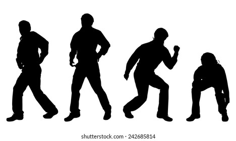 Vector silhouette of a man who dances on a white background.