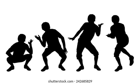 Vector silhouette of a man who dances on a white background.