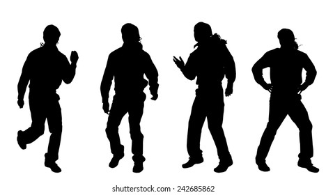 Vector silhouette of a man who dances on a white background.