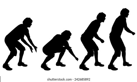 Vector silhouette of a man who dances on a white background.