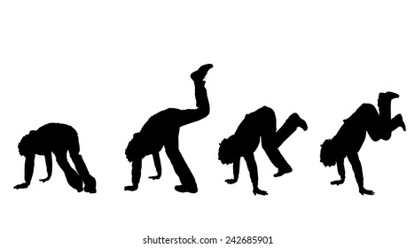 Vector silhouette of a man who dances on a white background.