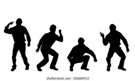 Vector silhouette of a man who dances on a white background.