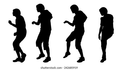 Vector silhouette of a man who dances on a white background.
