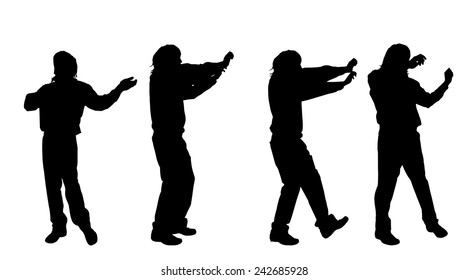 Vector silhouette of a man who dances on a white background.