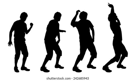 Vector silhouette of a man who dances on a white background.