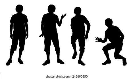 Vector silhouette of a man who dances on a white background.