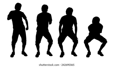 Vector silhouette of a man who dances on a white background.