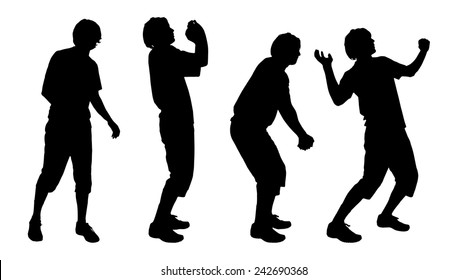 Vector silhouette of a man who dances on a white background.