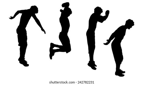 Vector silhouette of a man who dances on a white background.