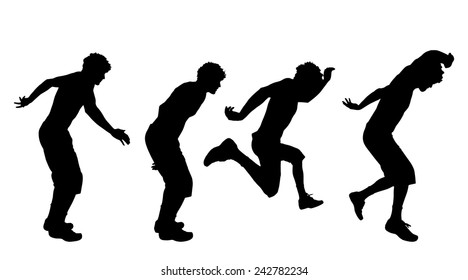 Vector silhouette of a man who dances on a white background.
