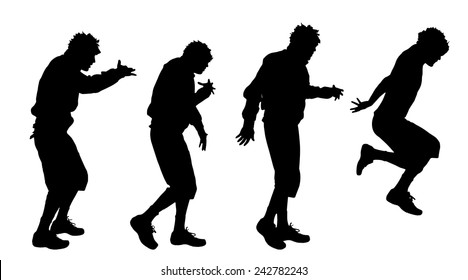 Vector silhouette of a man who dances on a white background.
