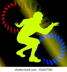 Vector silhouette of a man who dances between the lights.