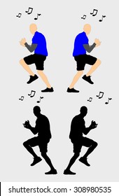 Vector silhouette of a man who dances on a background. Crazy dance vector silhouette illustration.