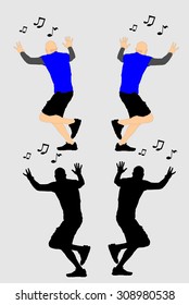 Vector silhouette of a man who dances on a background. Crazy dance vector silhouette illustration.