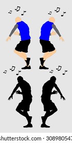 Vector silhouette of a man who dances on a background. Crazy dance vector silhouette illustration.