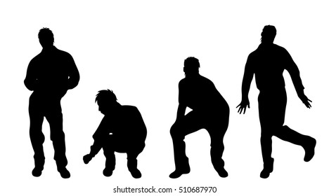 Vector silhouette of man who dances on white background.