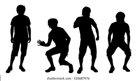 Vector silhouette of man who dances on white background.